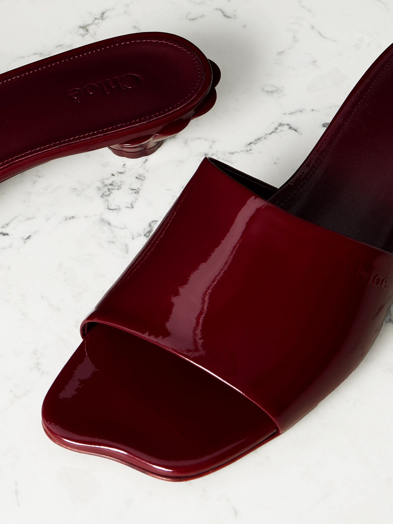 Flower patent-leather sandals Burgundy - 4