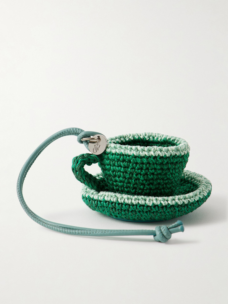 Teacup Leather-trimmed Crocheted Bag Charm 1