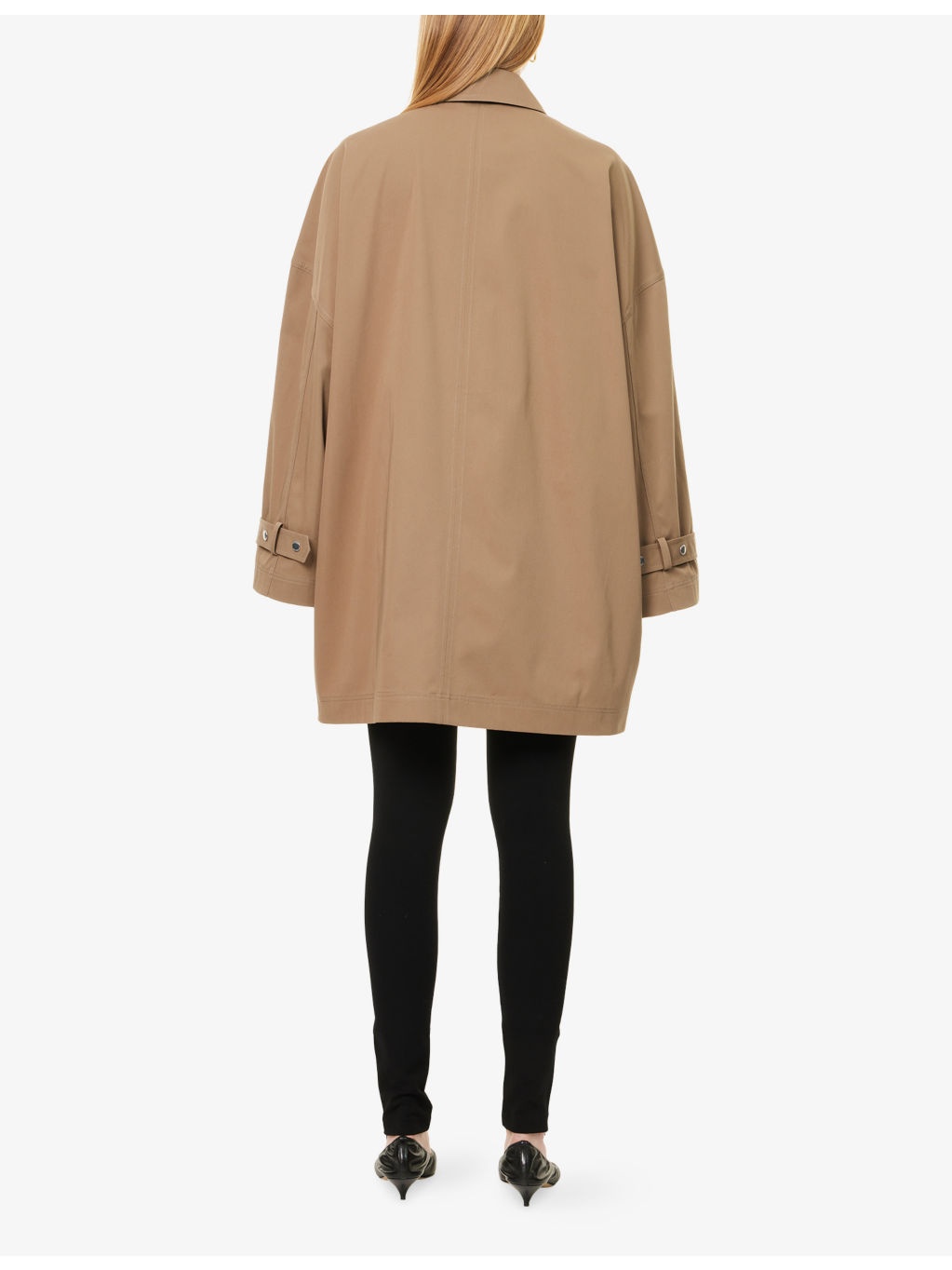 Oversized Pointed-Collar Cotton Trench Jacket - 4