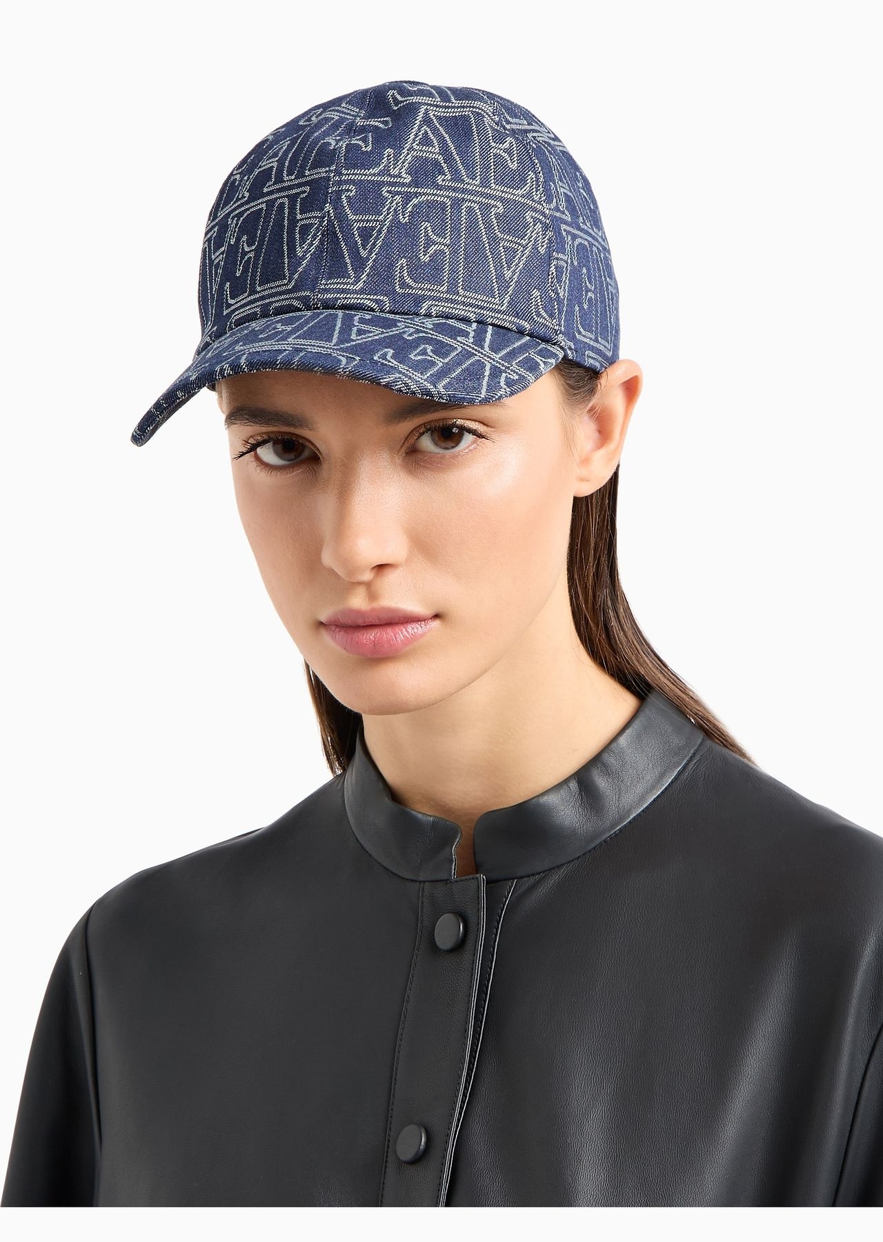 Denim baseball cap with all-over EA lettering - 3