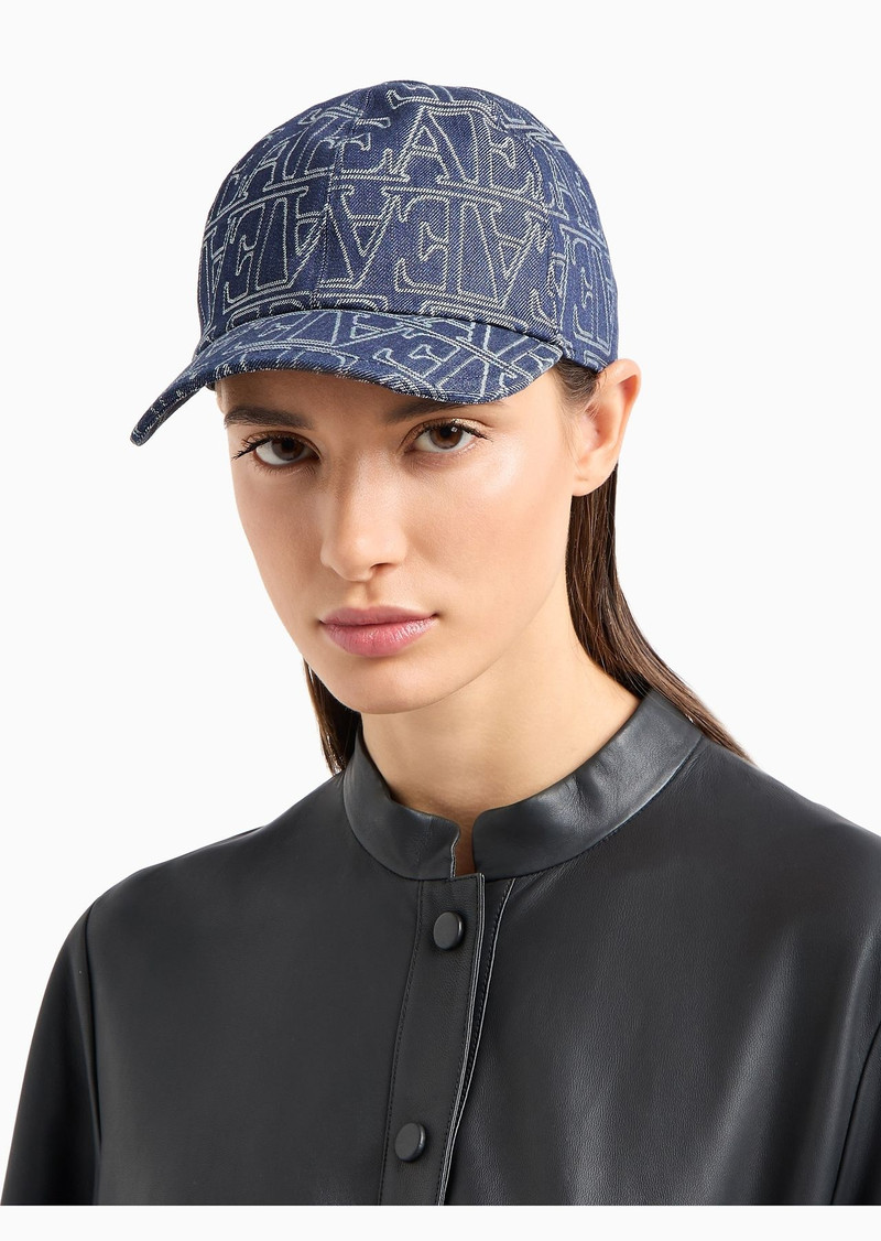 Denim baseball cap with all-over EA lettering 3