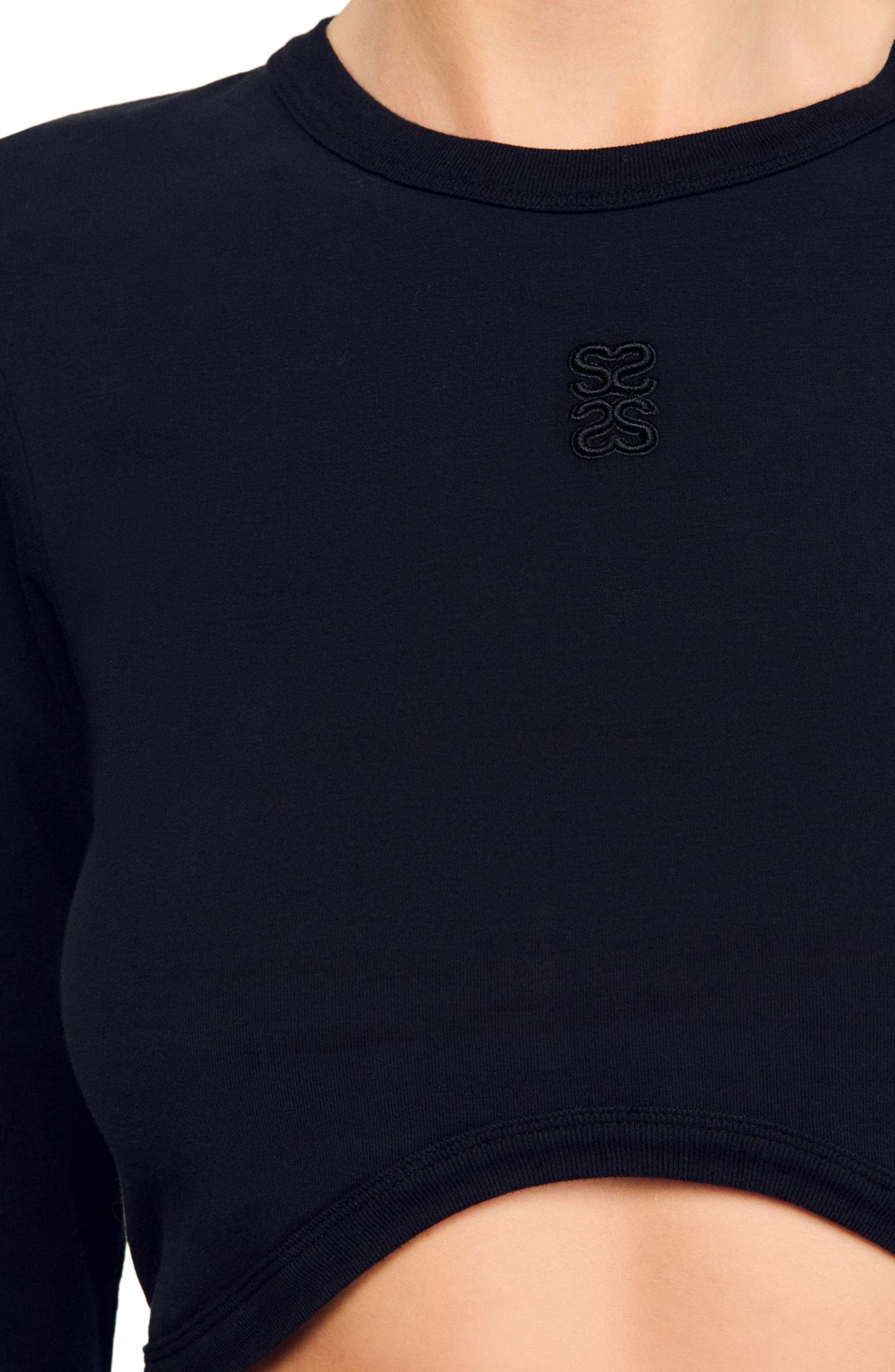 SANDRO Cropped embroidered T-shirt in Black at Nordstrom - 4