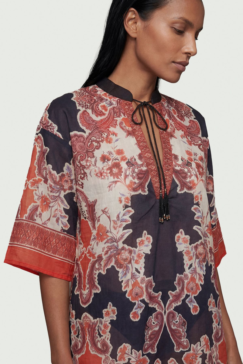 KAREN MILLEN Scarf Mirrored Print Cotton Voile Kimono Beach Mini Dress outlook