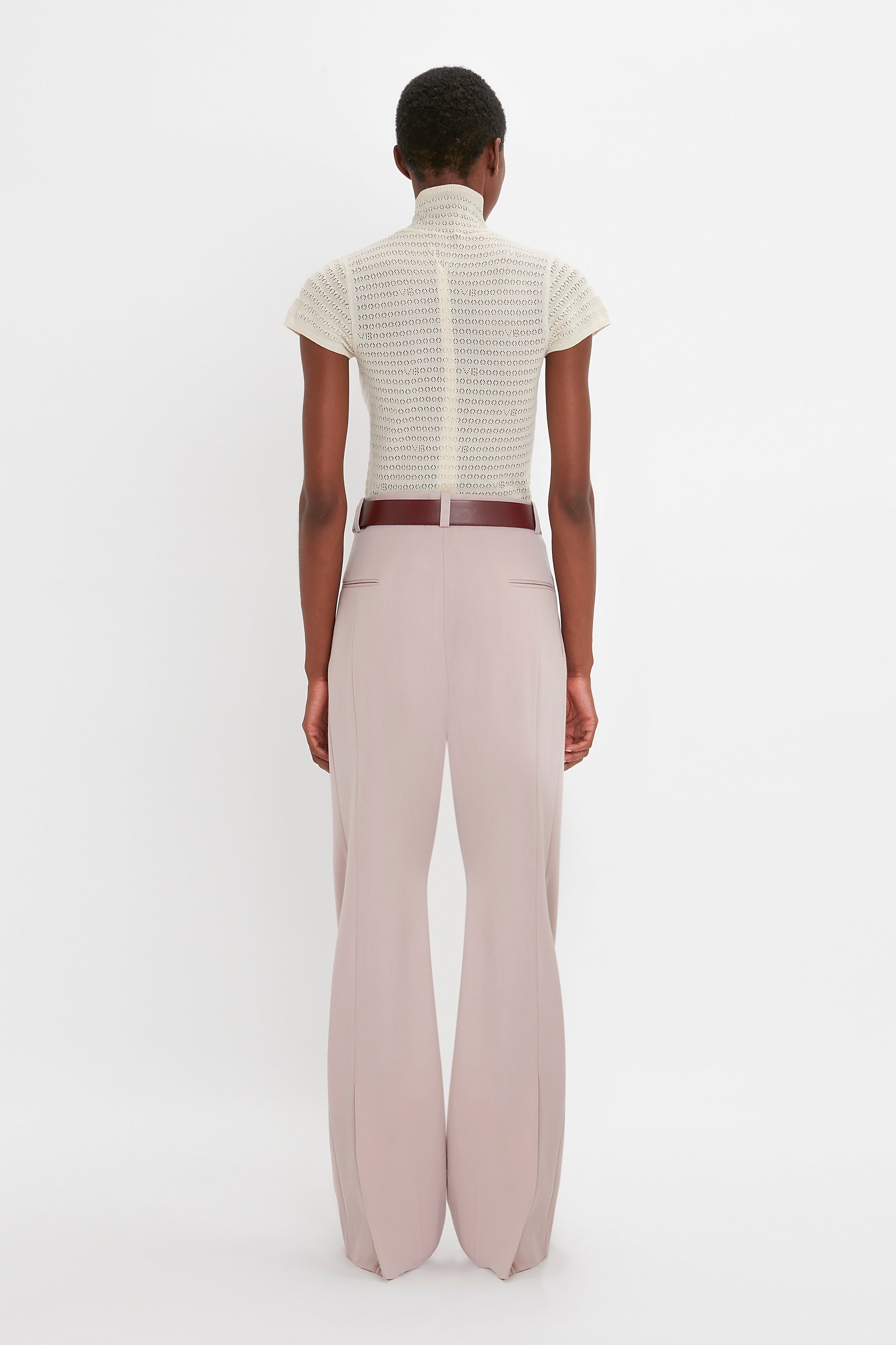 Polo Neck Knitted T-Shirt In Cream - 4