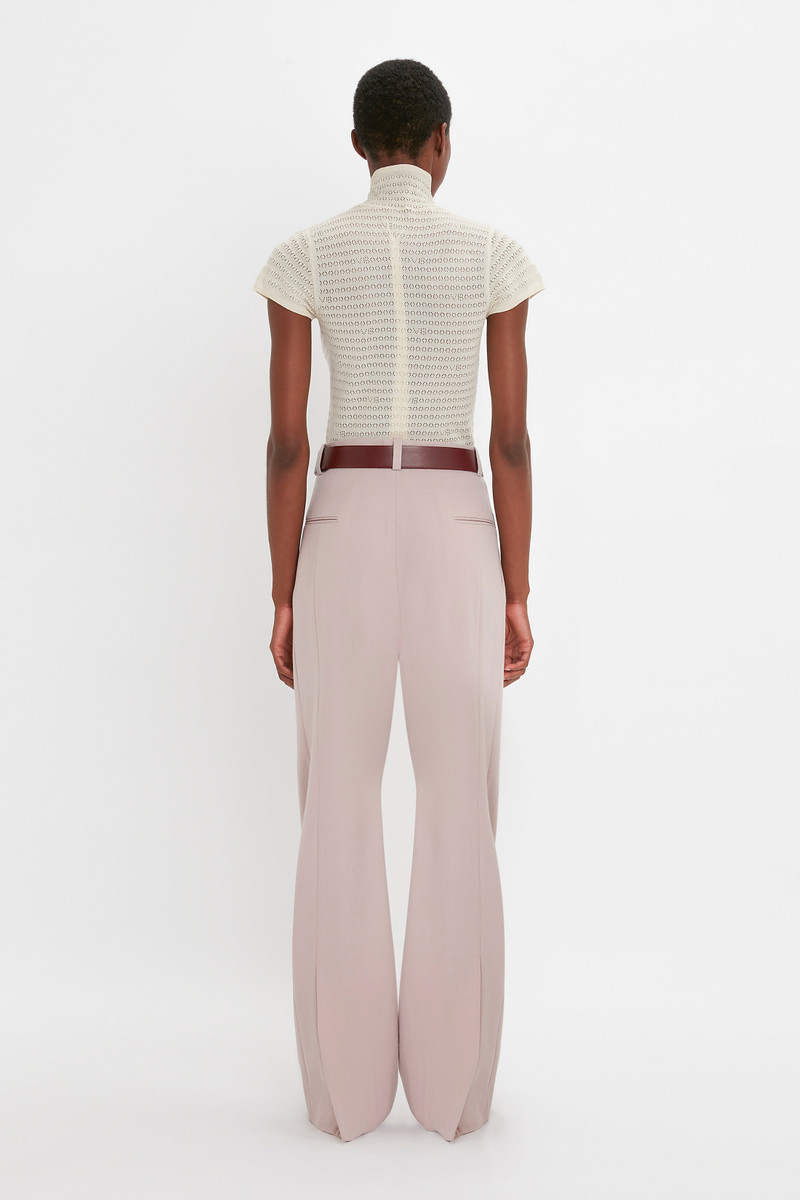 Polo Neck Knitted T-Shirt In Cream 4