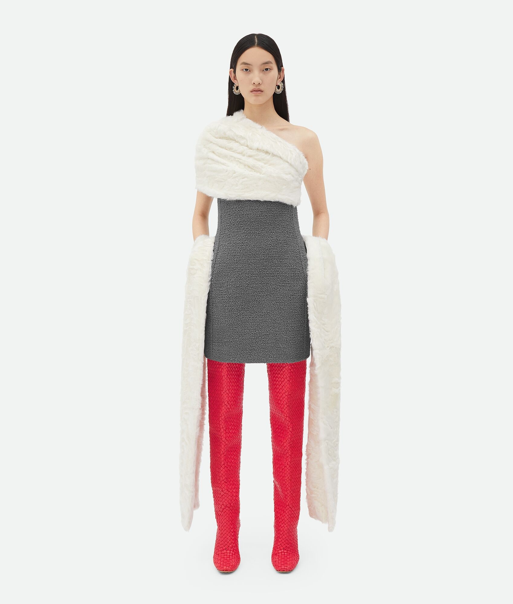 Textured Wool Mini Dress With Shearling Detail - 1
