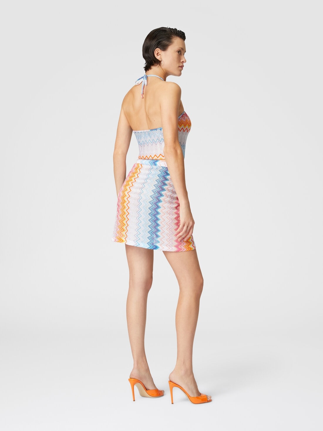 Lamé zigzag viscose blend top with halter neckline - 3