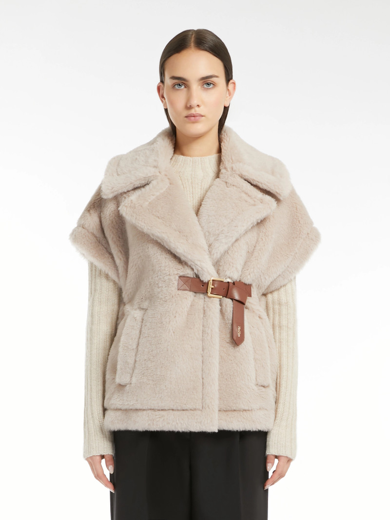 NEWABAVO1 Cape in alpaca and wool Teddy fabric - BEIGE 3