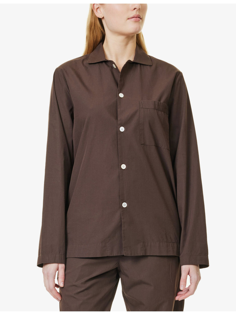 TEKLA Patch-pocket cotton poplin pyjama shirt outlook