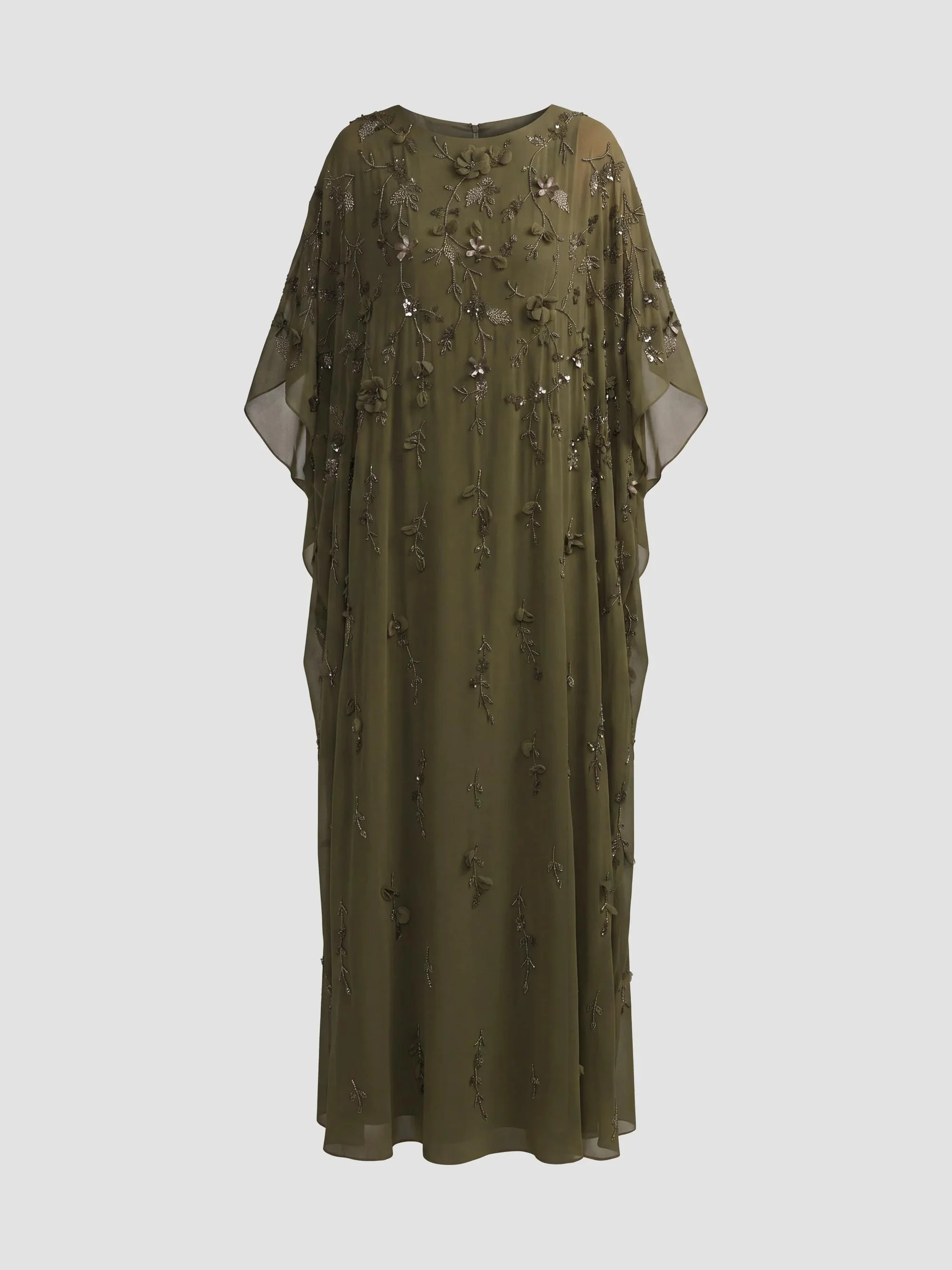 Women's Embellished Trapeze Dress - Olive - 1