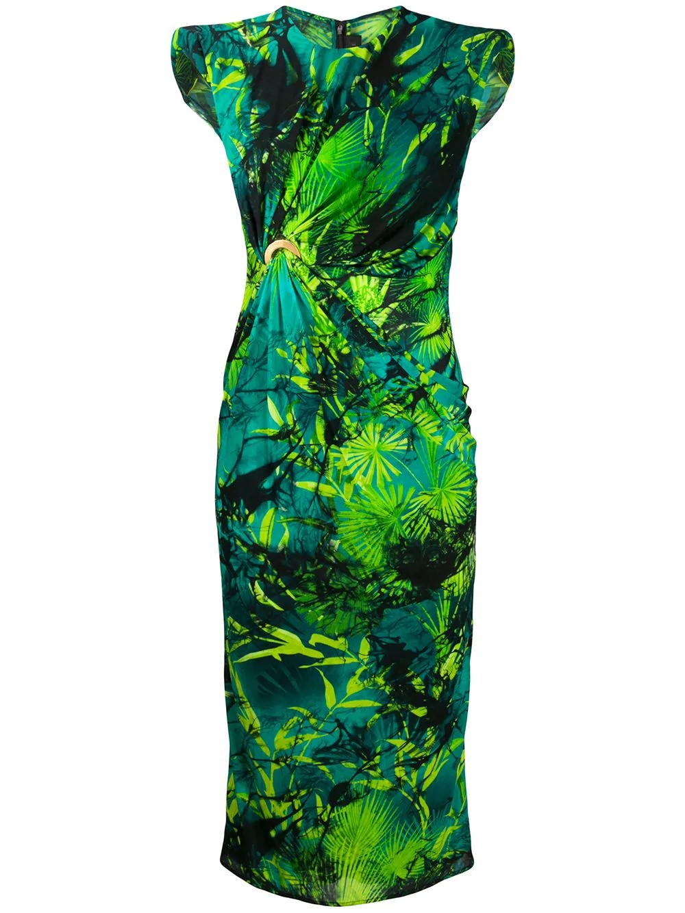 Jungle print ruched sleeveless dress - 1