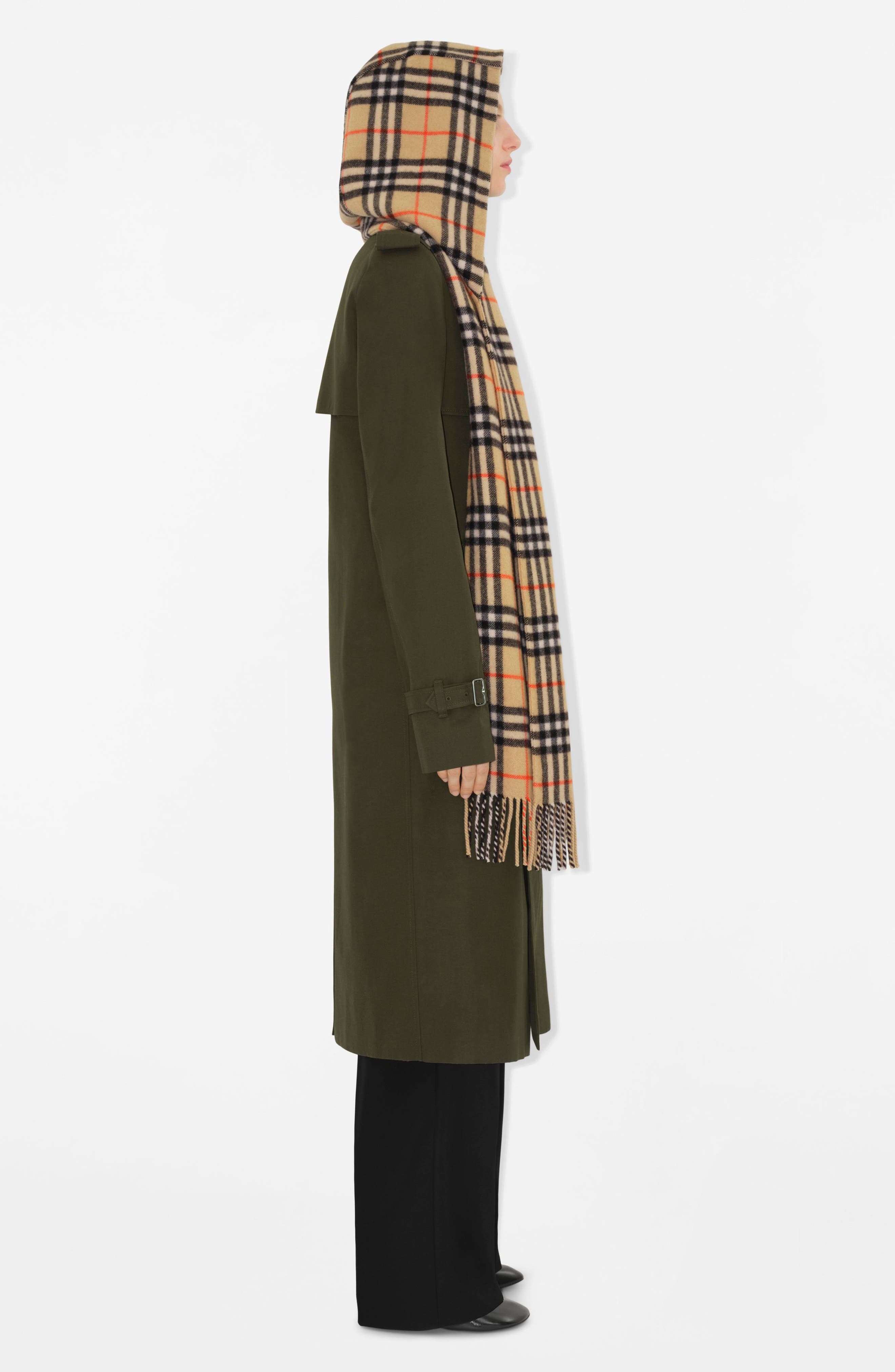 burberry Check Hooded Cashmere Fringe Scarf in Sand at Nordstrom - 3
