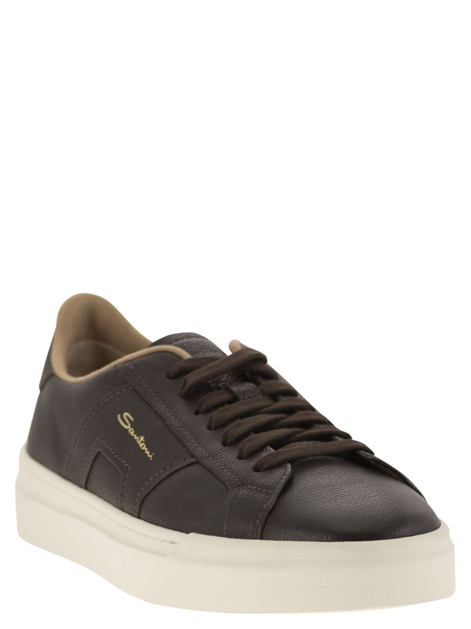 Santoni Men Tumbled Leather Double Buckle Trainer - 2