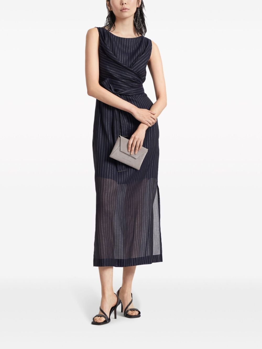 Brunello Cucinelli Cotton Pinstriped Dress With Shiny Details - 4