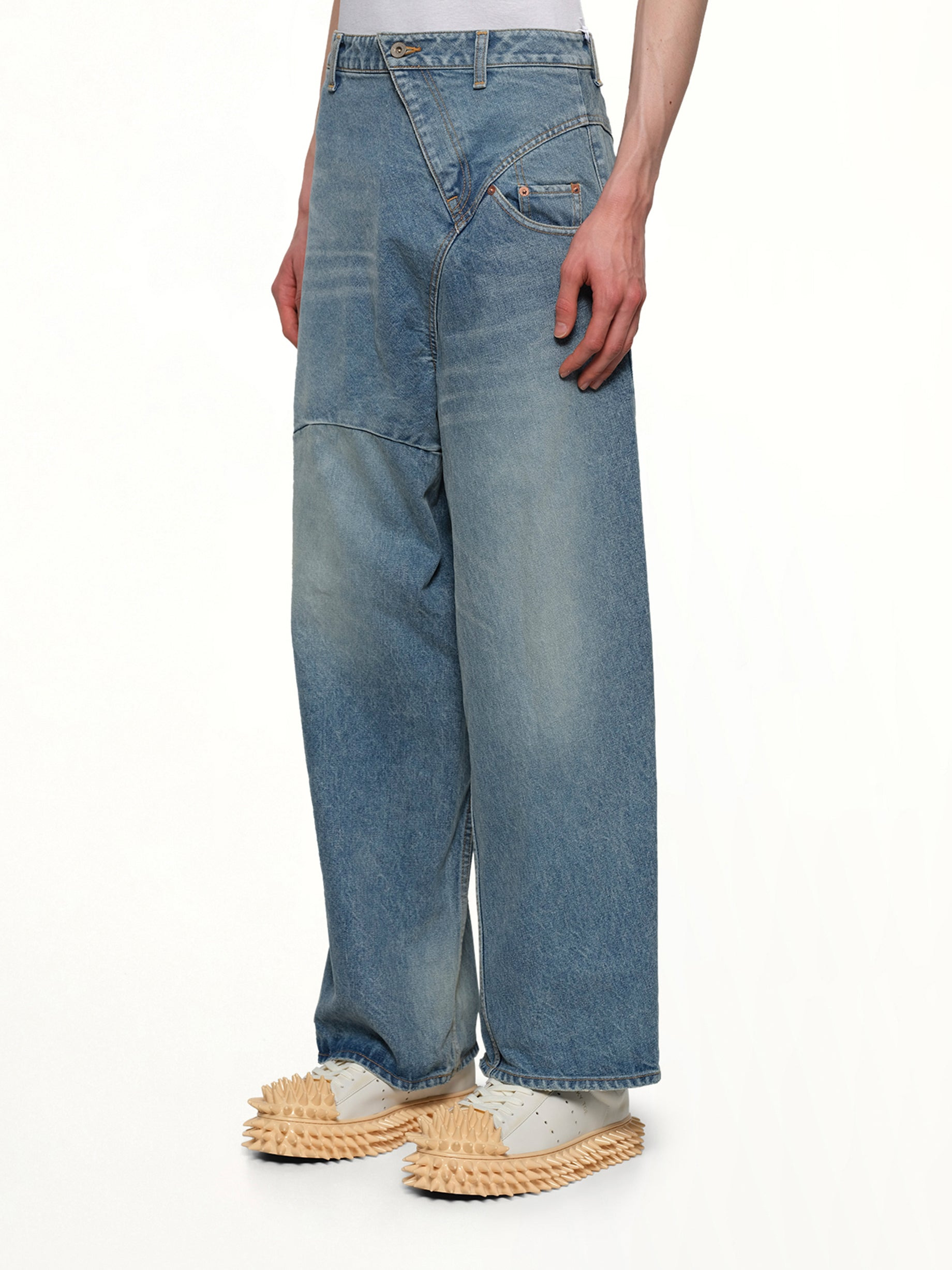 Distorted Cutting Denim Pants in Indigo - 3