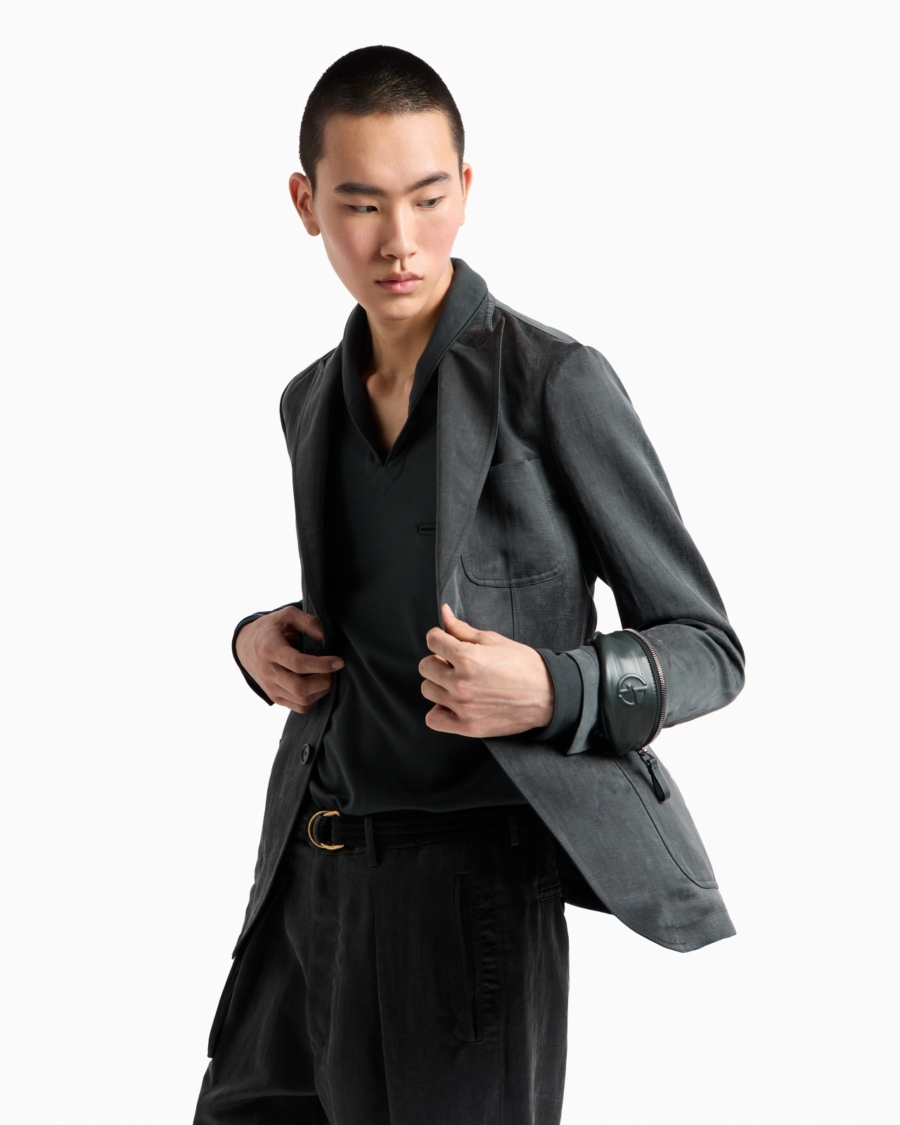 SINGLE-BREASTED JACKET IN WASHED LINEN AND LYOCELL CANVAS - 6