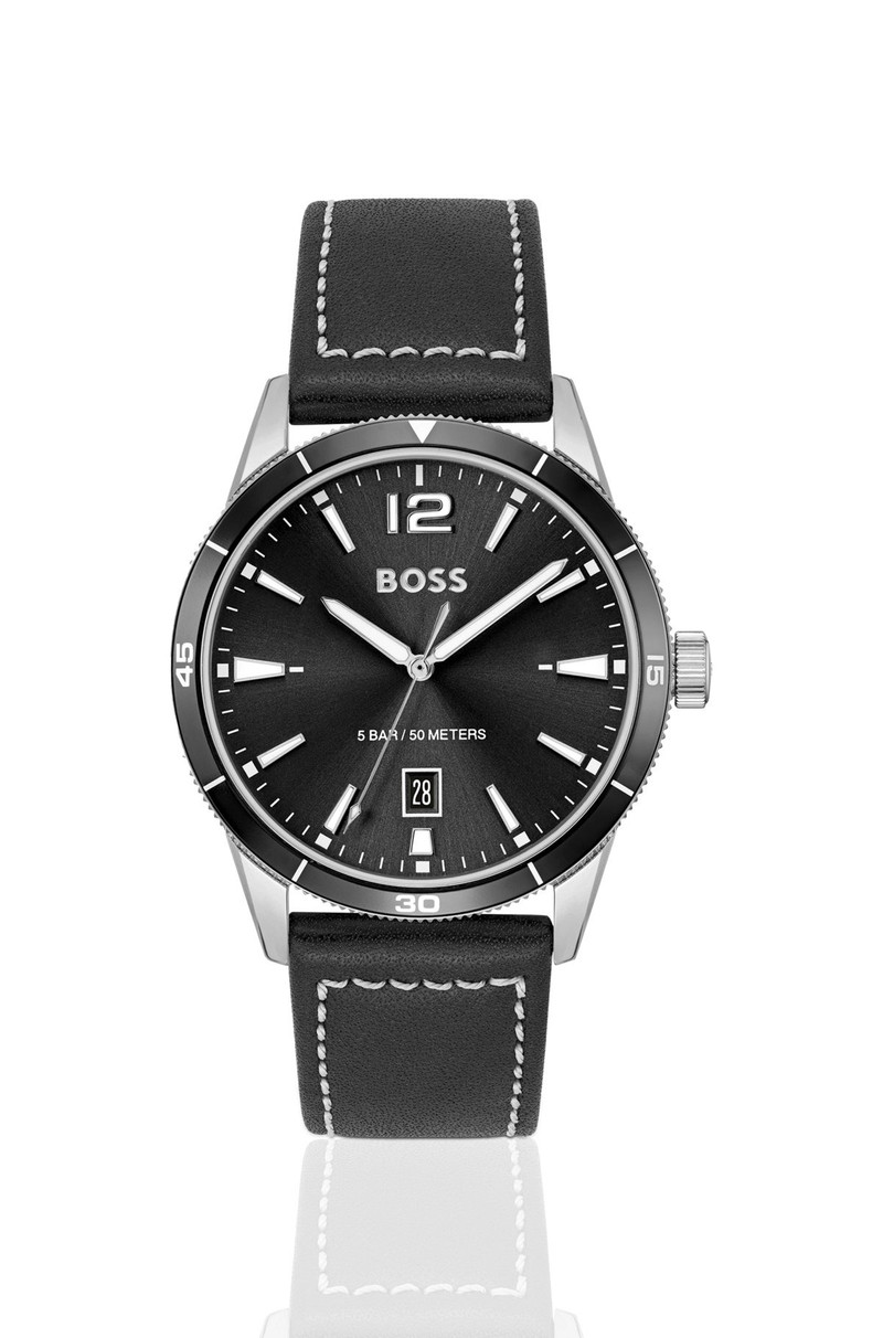 LEATHER-STRAP WATCH WITH BLACK DIAL 1