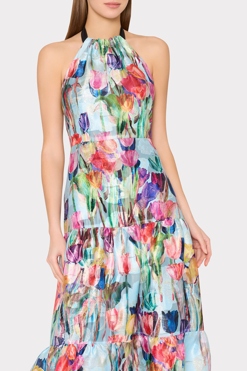 Gizelle Metallic Tulip Halter Maxi Dress 5