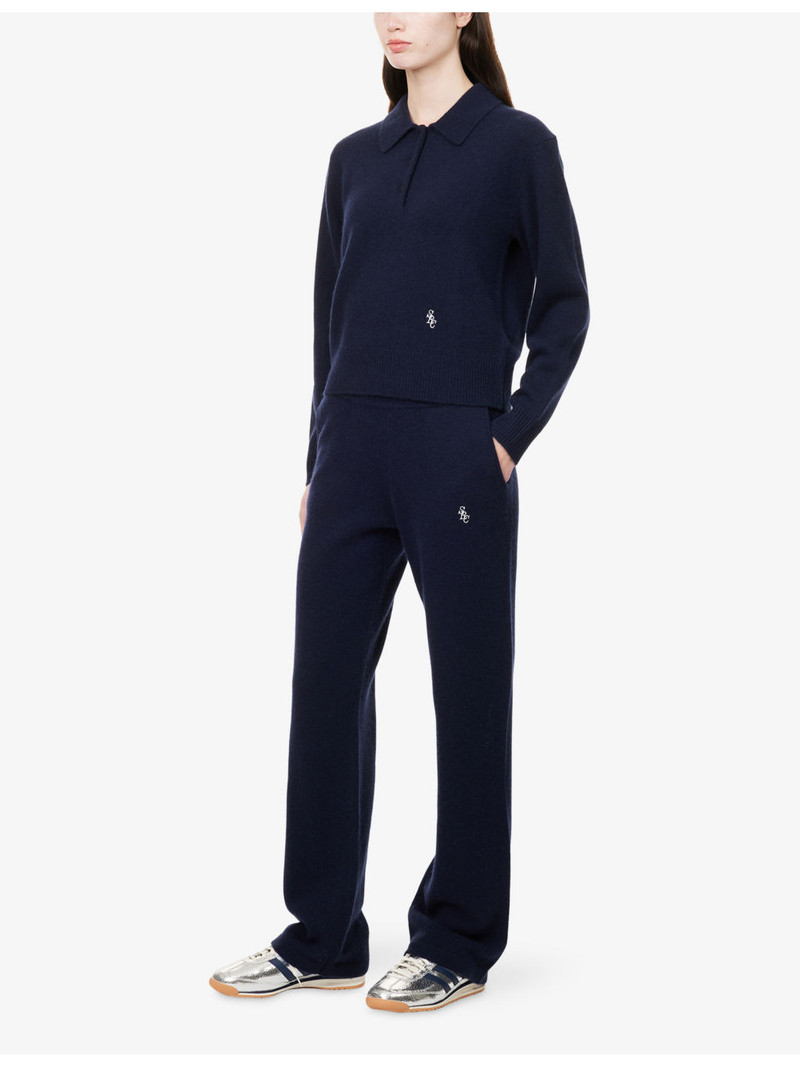 Sporty & Rich Embroidered-Logo Wide-Leg Cashmere-And-Wool Jogging Bottoms outlook