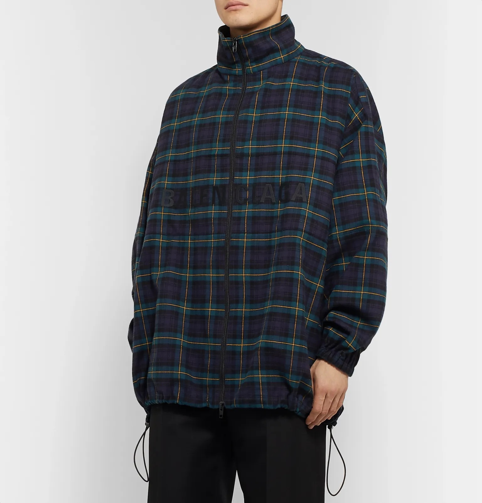 Oversized Logo-Embroidered Checked Cotton-Flannel Track Jacket - 4