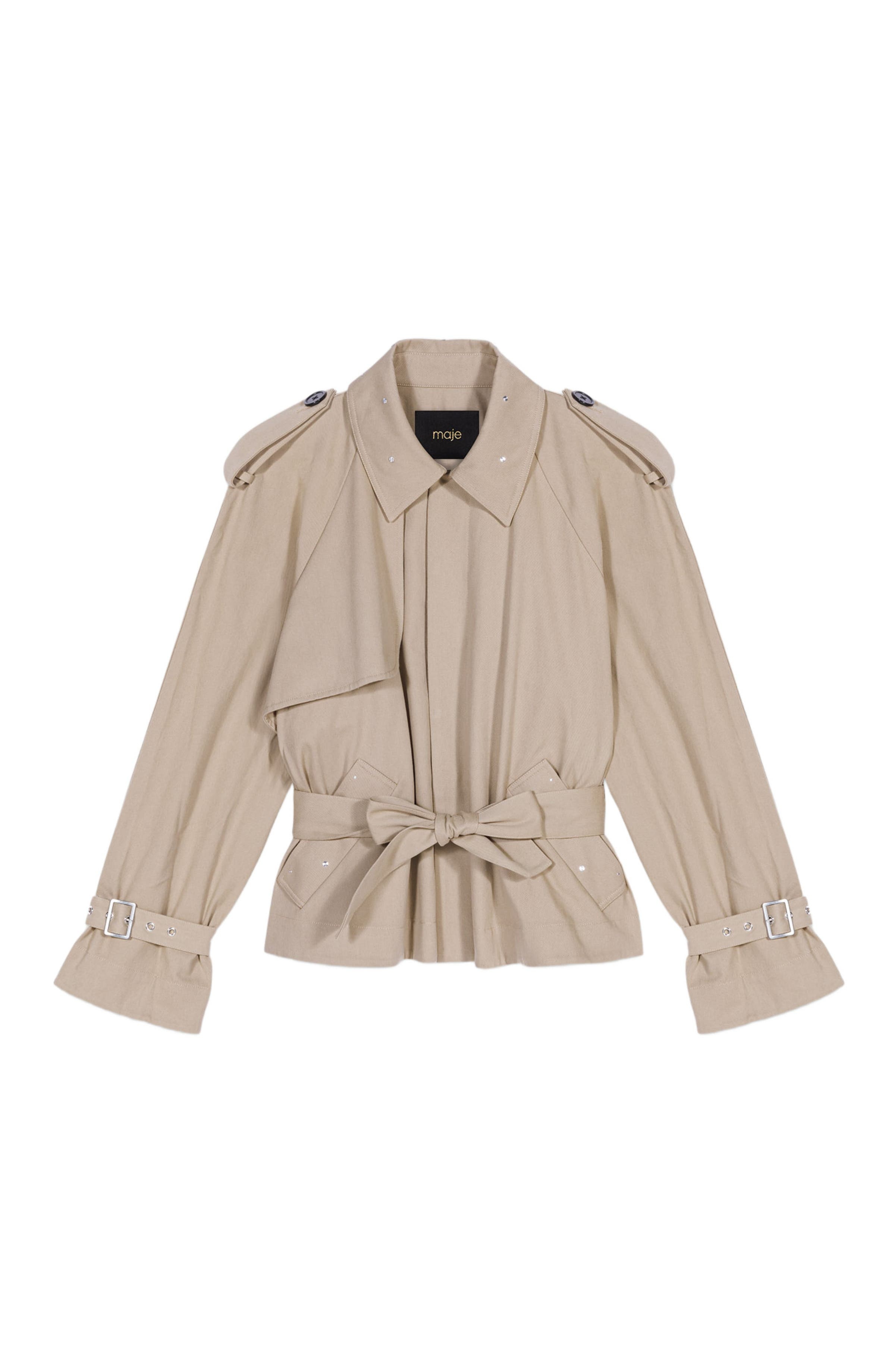 maje Short studded trench coat in Beige at Nordstrom - 6
