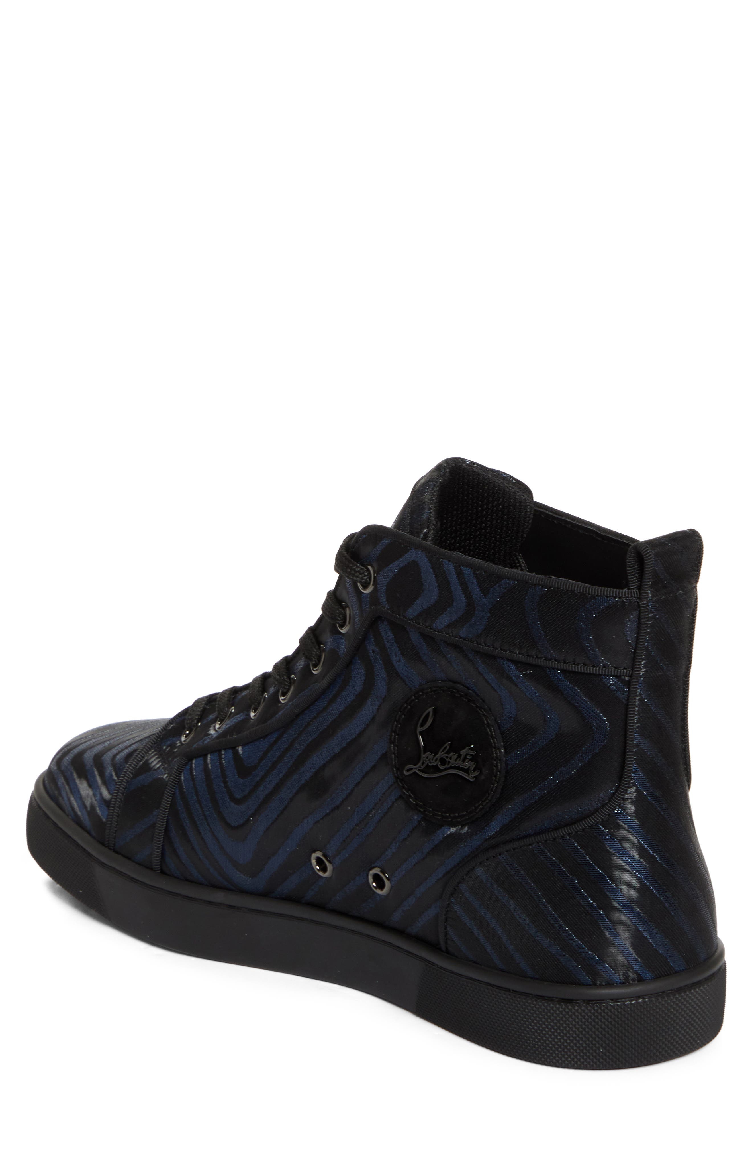 Christian Louboutin Louis Orlato Flat Stripe Jacquard High Top Sneaker in Black Navy at Nordstrom - 2