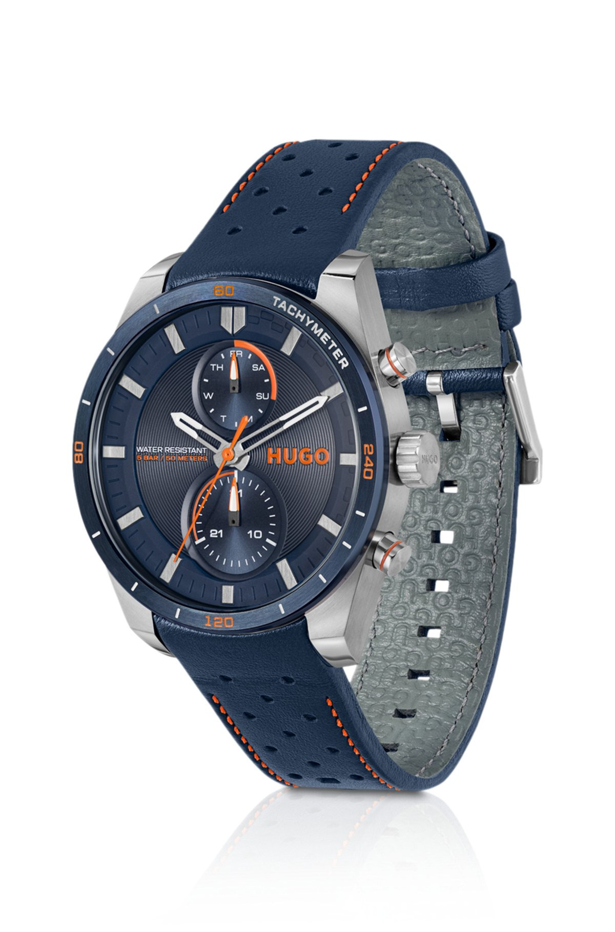 BLUE-DIAL WATCH WITH PERFORATED-LEATHER STRAP - 2