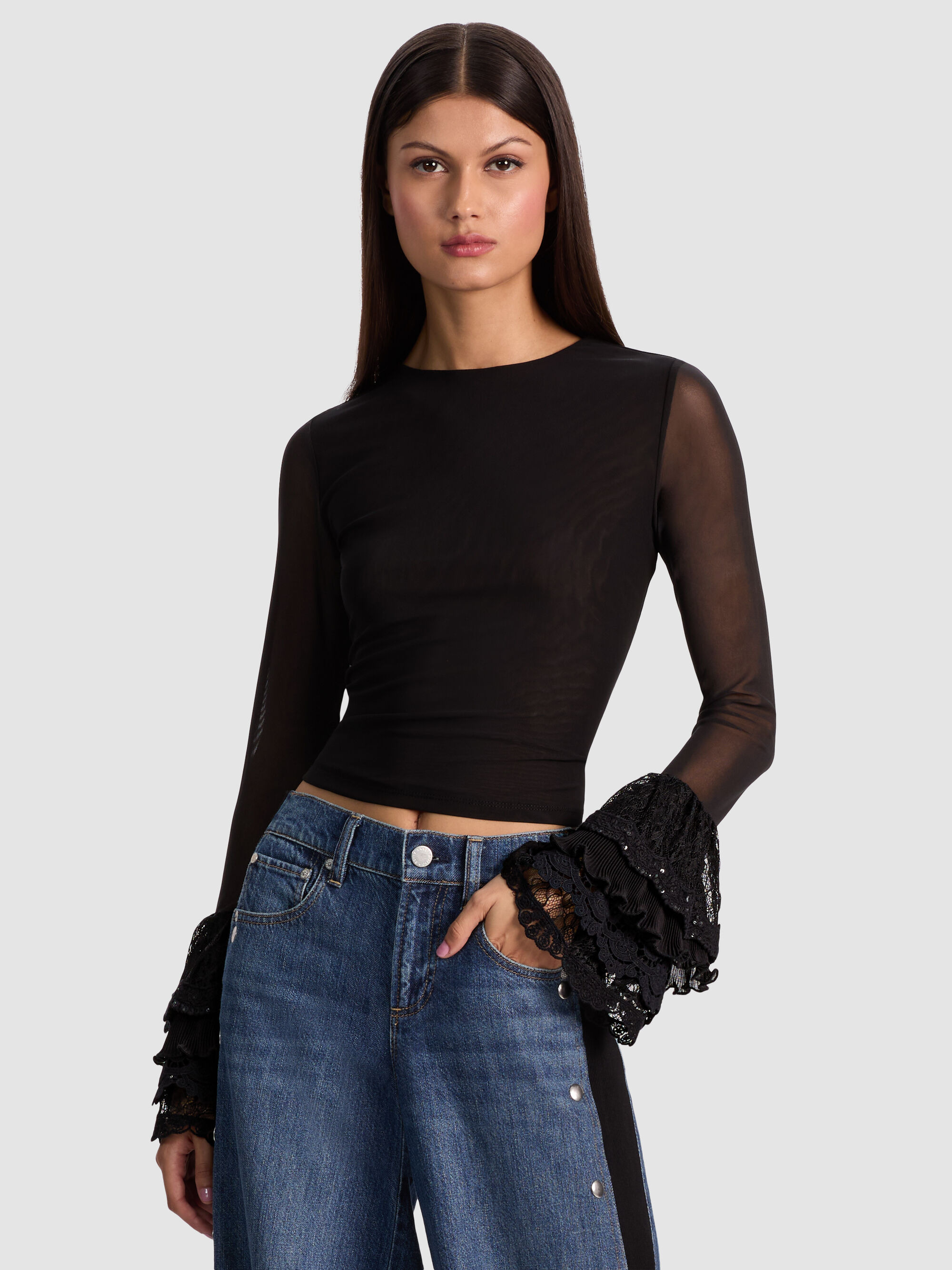 DELAINA TOP WITH RUFFLE CUFF - 2