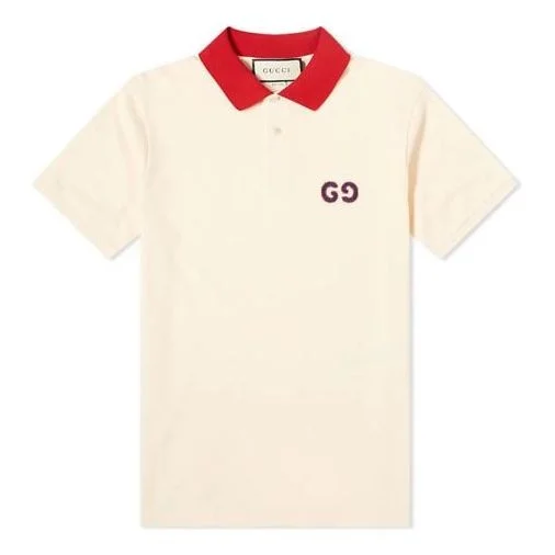 Gucci Contrast Collar Logo Printed Polo Shirt For Men Cream 574086-XJA6C-9244 - 1
