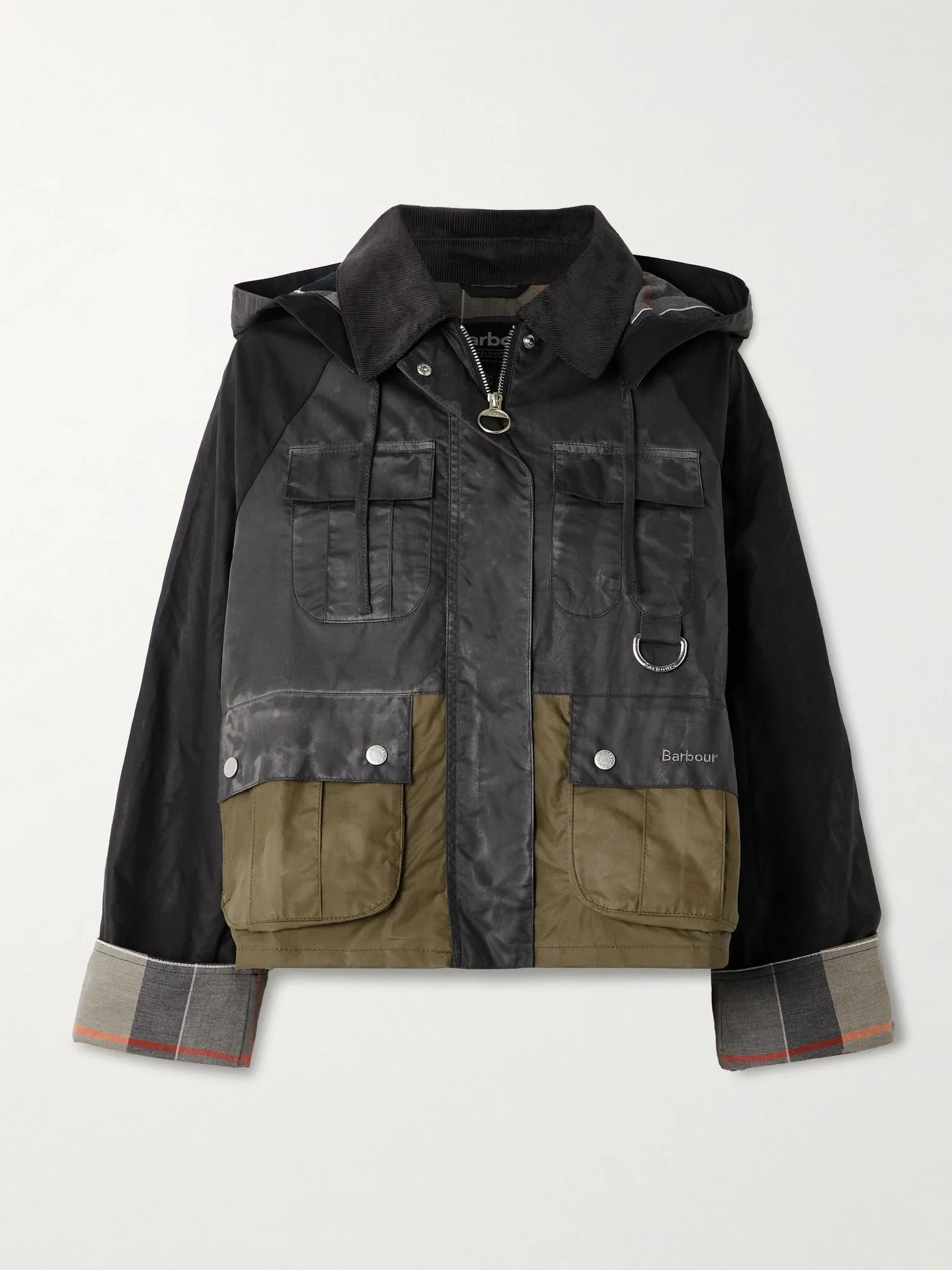 Liza hooded paneled waxed-cotton jacket Black - 1