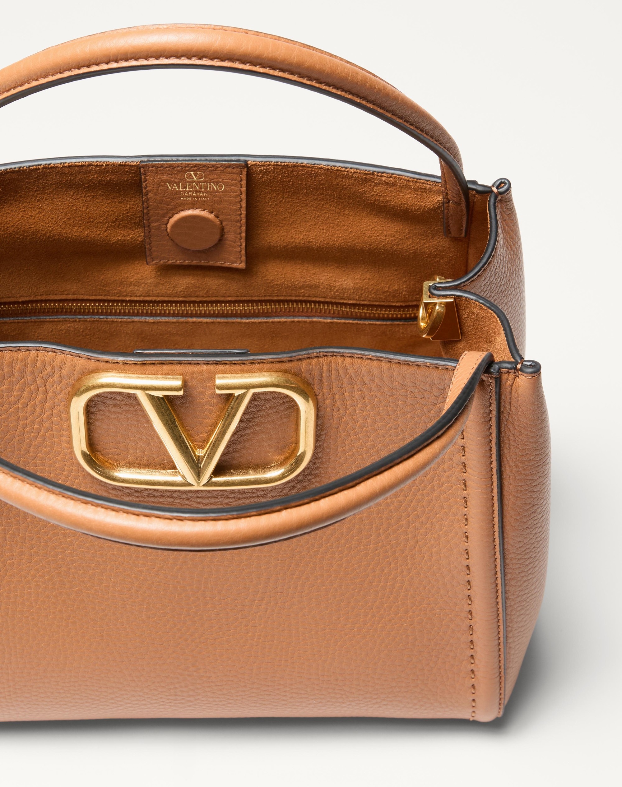 VALENTINO GARAVANI ALLTIME MEDIUM HANDBAG IN GRAINY CALFSKIN WITH JACQUARD RIBBON SHOULDER STRAP - 6