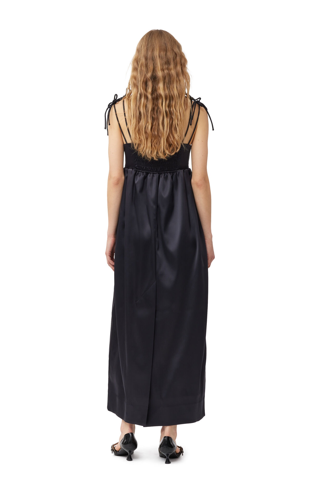 BLACK DOUBLE SATIN STRING LONG DRESS - 3