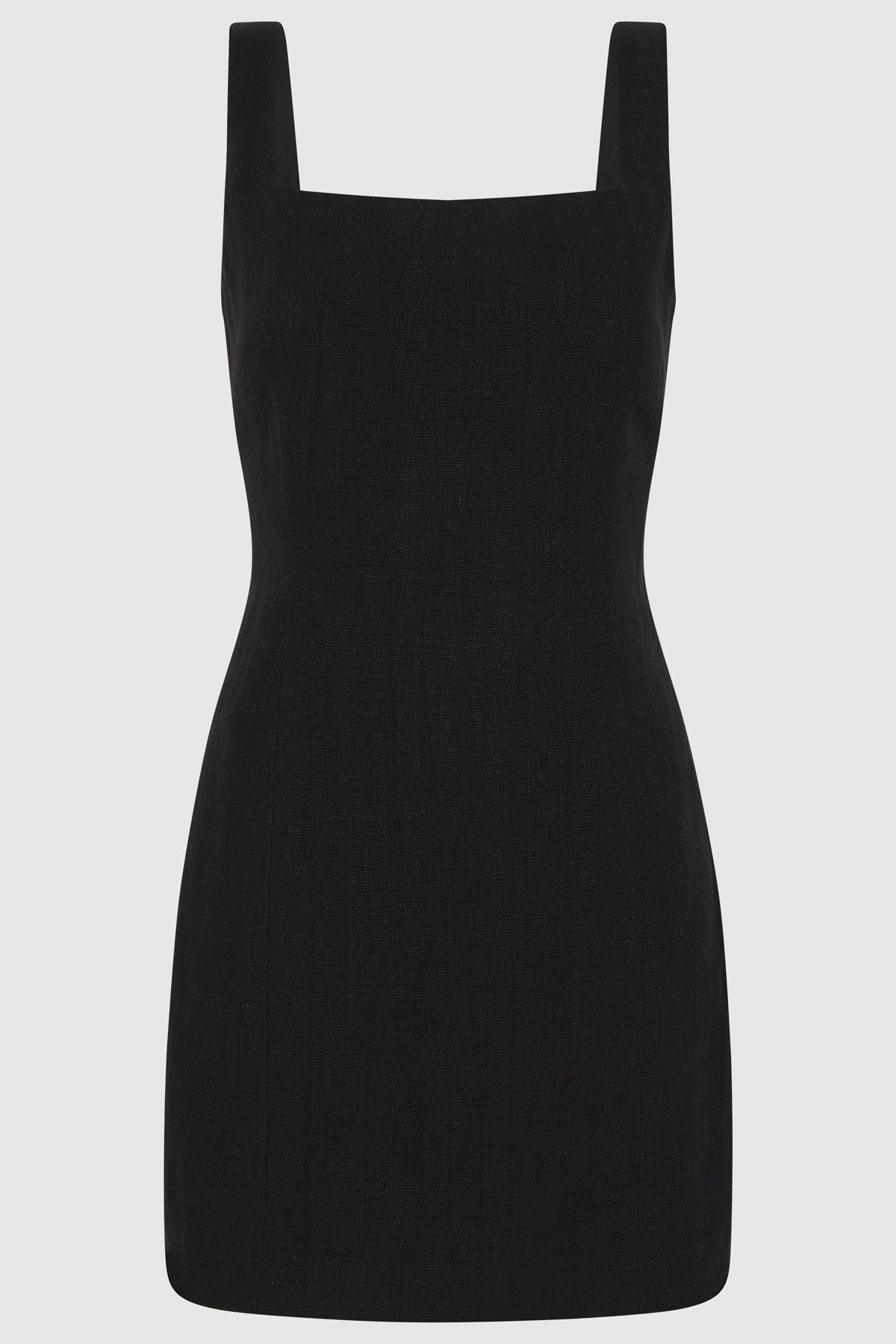 Linen Square Neck Mini Dress - Black - 1