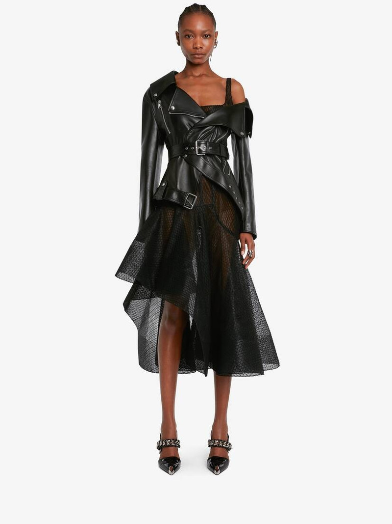 Alexander McQueen Women's Leather Twisted Biker Jacket in Black outlook