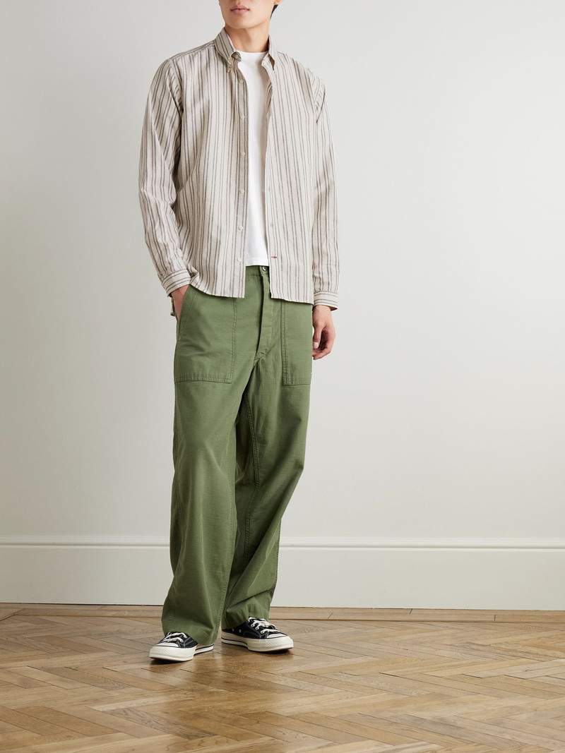 Oliver Spencer Brook Button-Down Collar Striped Cotton Shirt Beige outlook