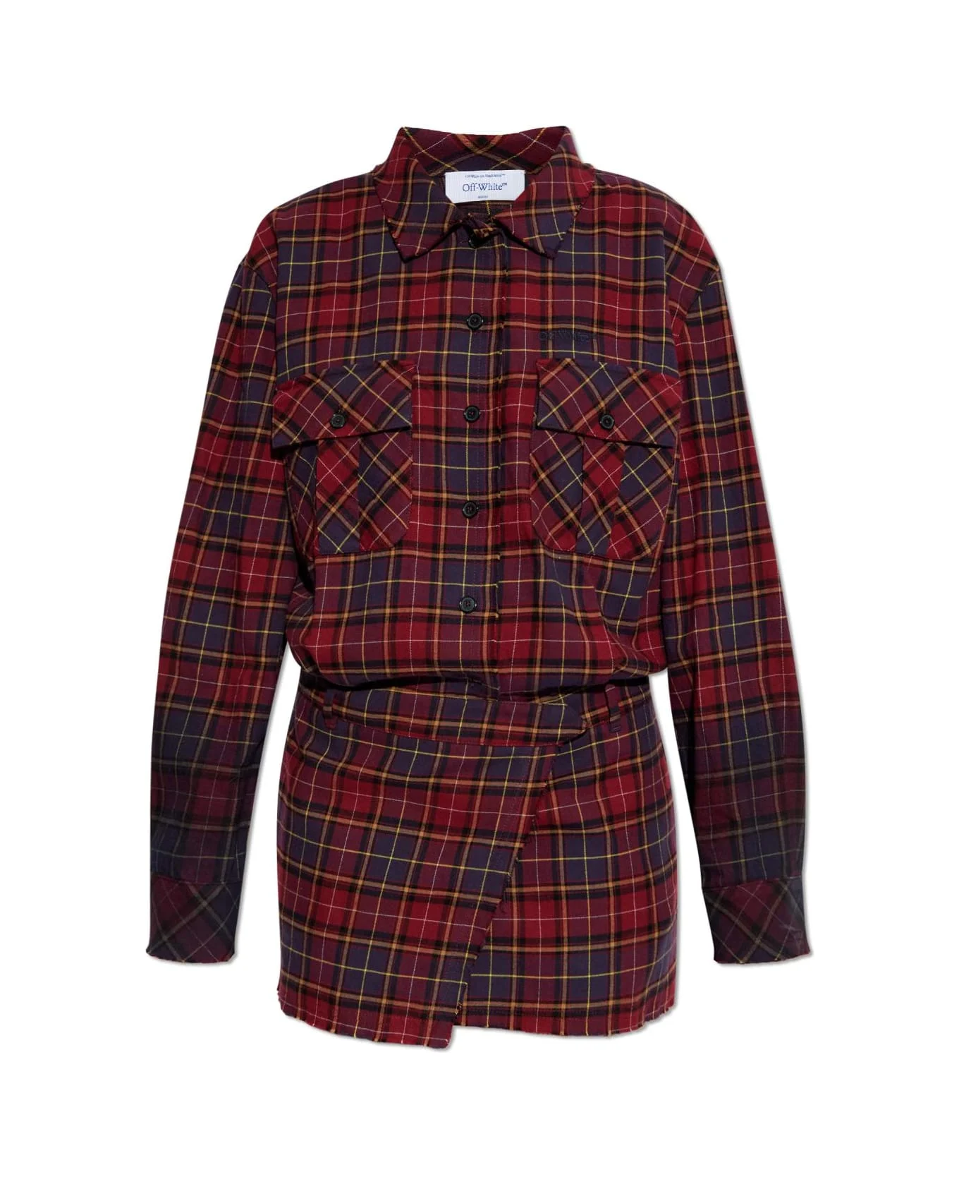 Off-white Plaid Button-up Dress - 1