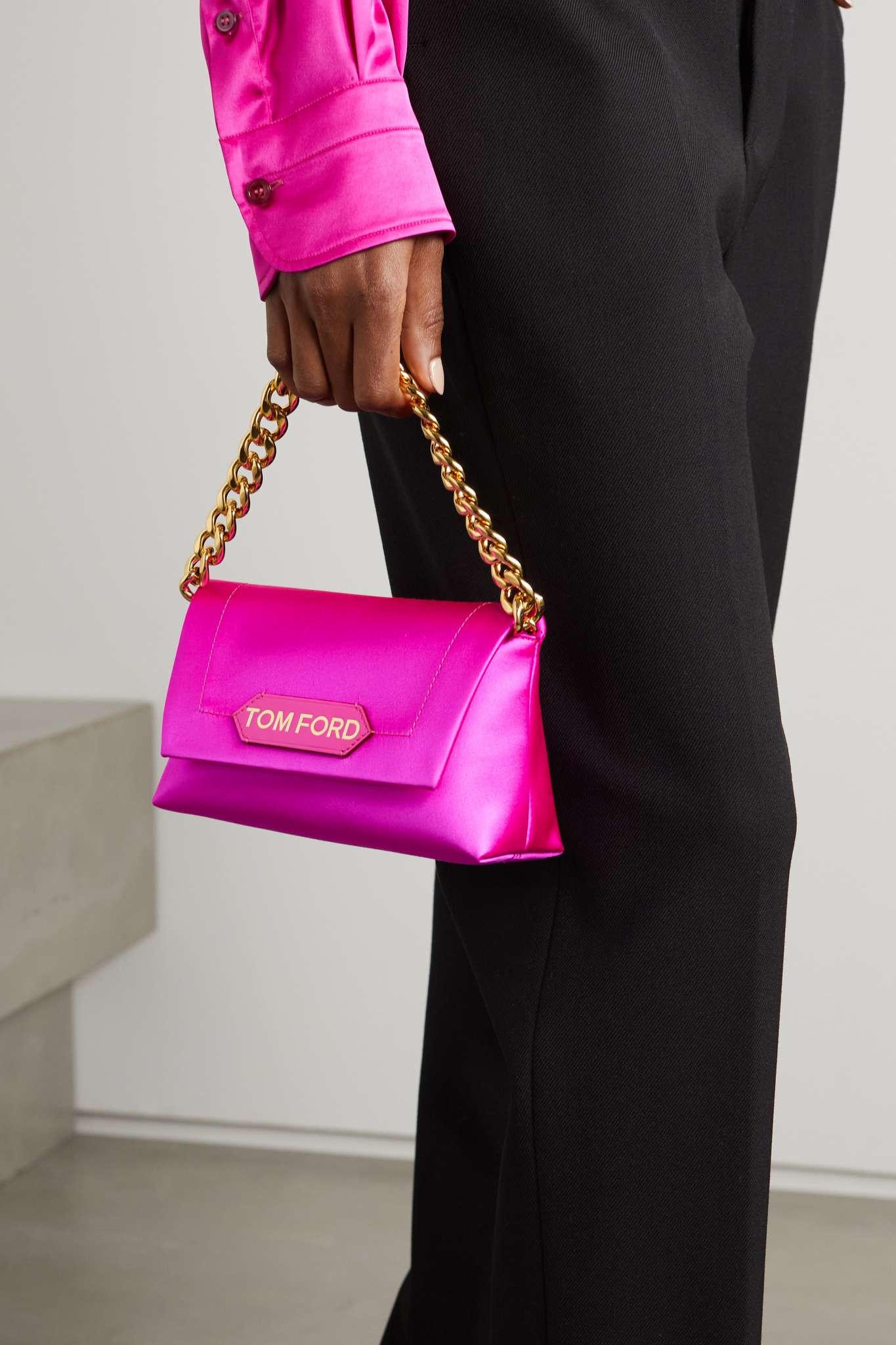 TOM FORD Label Mini Satin Chain Shoulder Bag