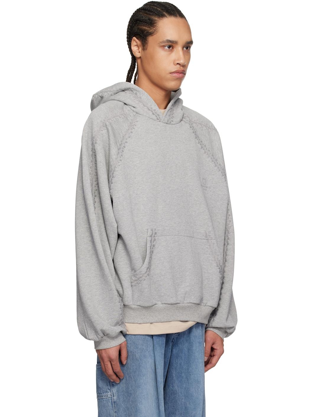 Gray Line Embroidered Hoodie - 2