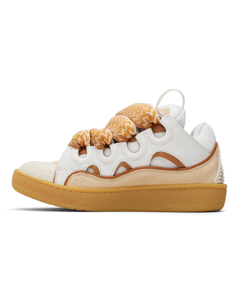 Lanvin White & Orange Curb Leather Sneakers outlook