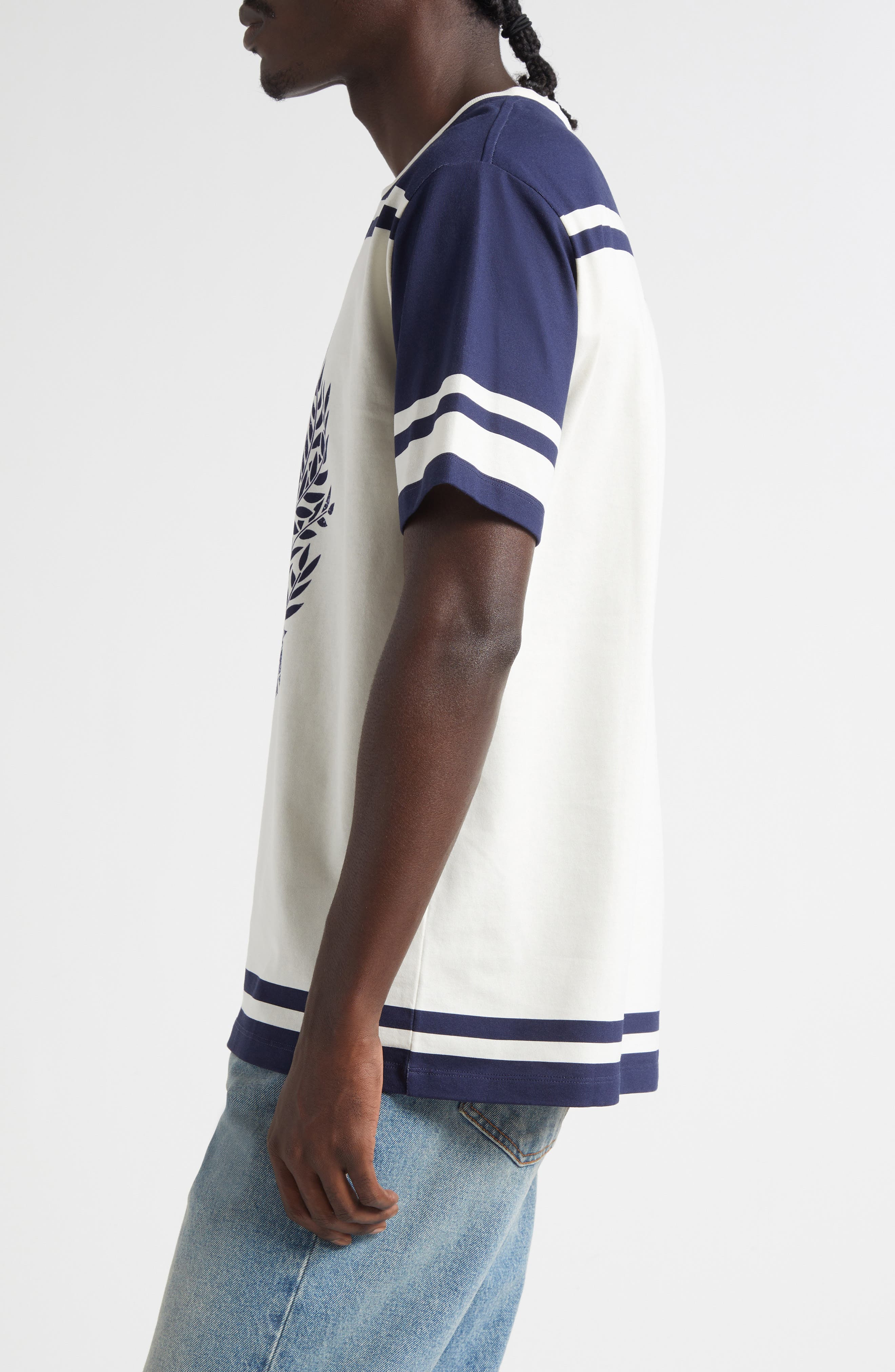 Balmain Emblem Varsity T-Shirt in Gtj Cream/Navy at Nordstrom - 4