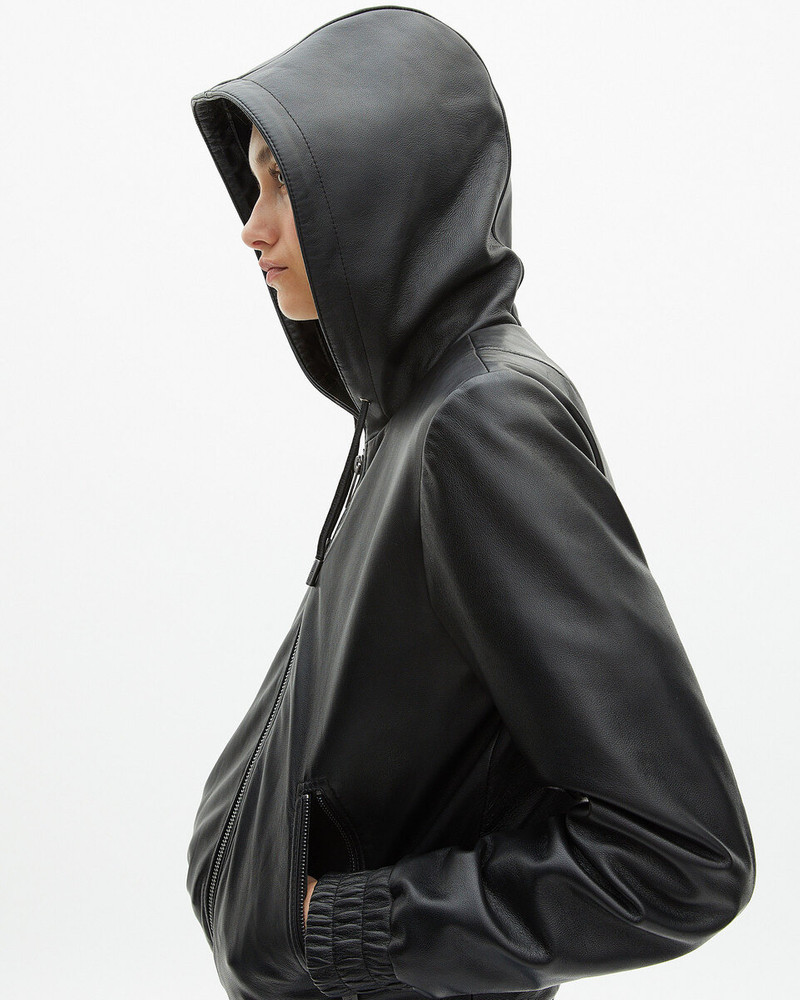 BLACK LEATHER HOODED JACKET 6