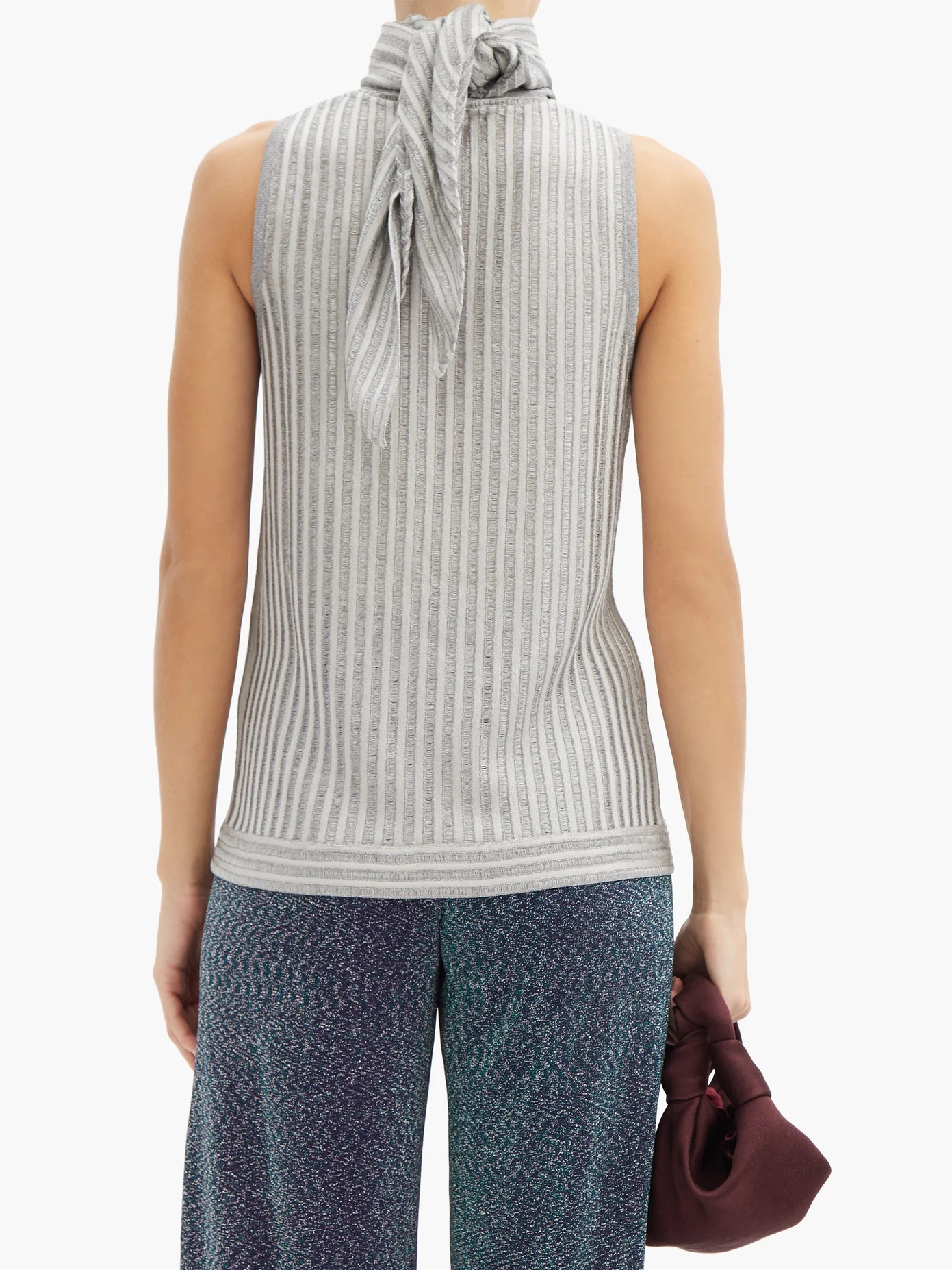 Tie-neck metallic-knit top - 5