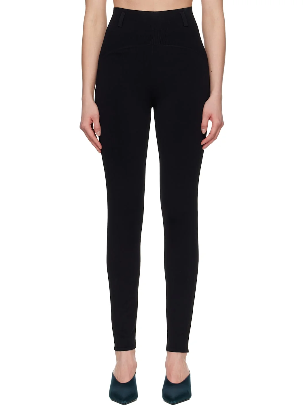 Black Rib Belt Loop Leggings - 1