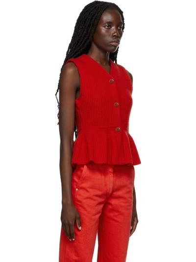 Lemaire Red Wool Peplum Sleeveless Cardigan outlook