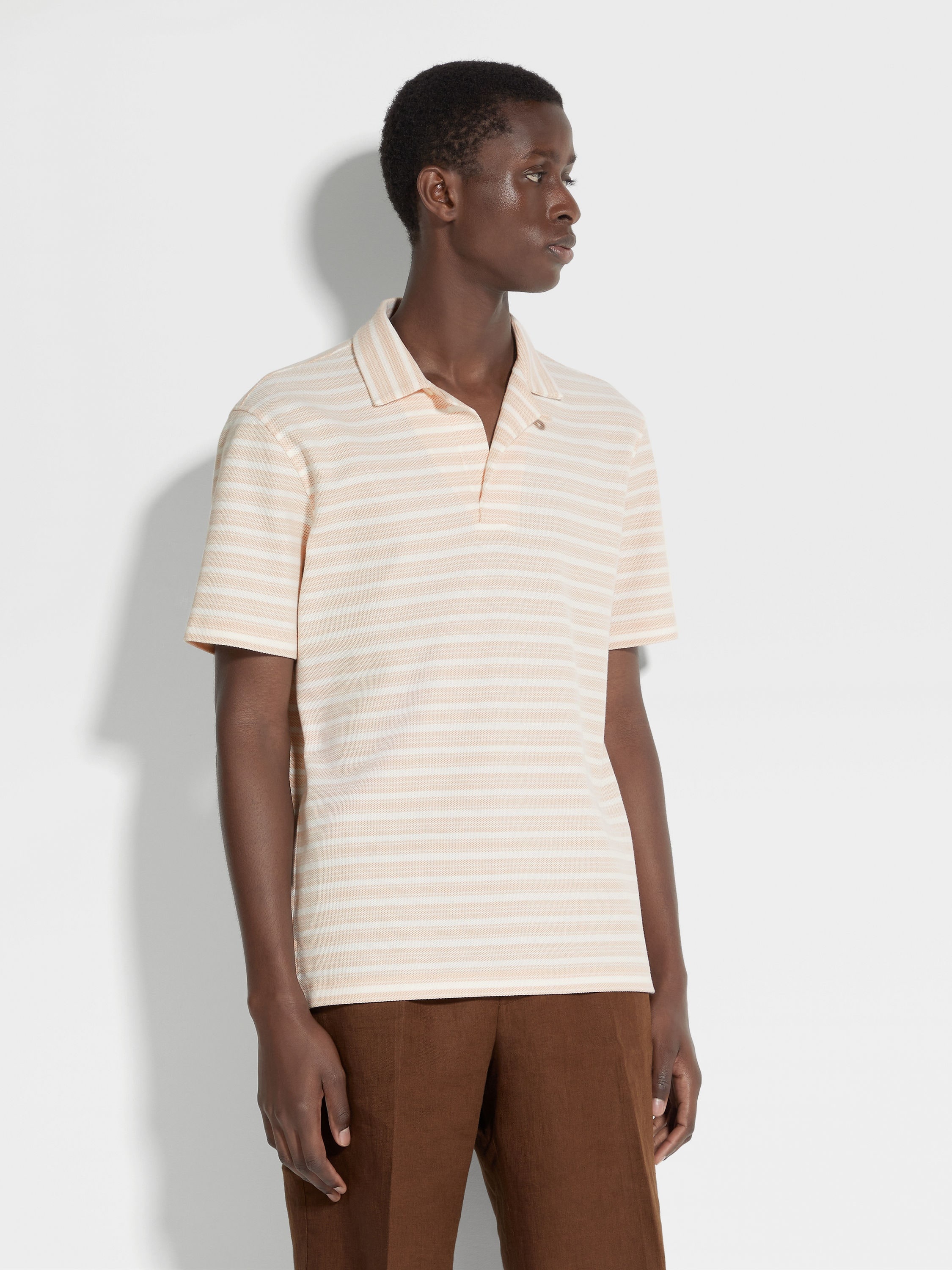 WHITE AND DUST PINK COTTON POLO SHIRT - 4