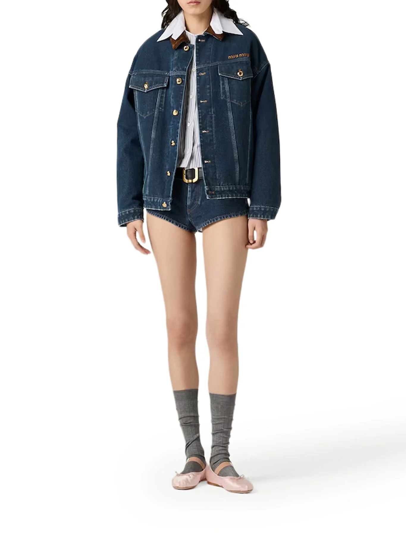 FLOCKED DENIM AND VELVET BLOUSON - 1
