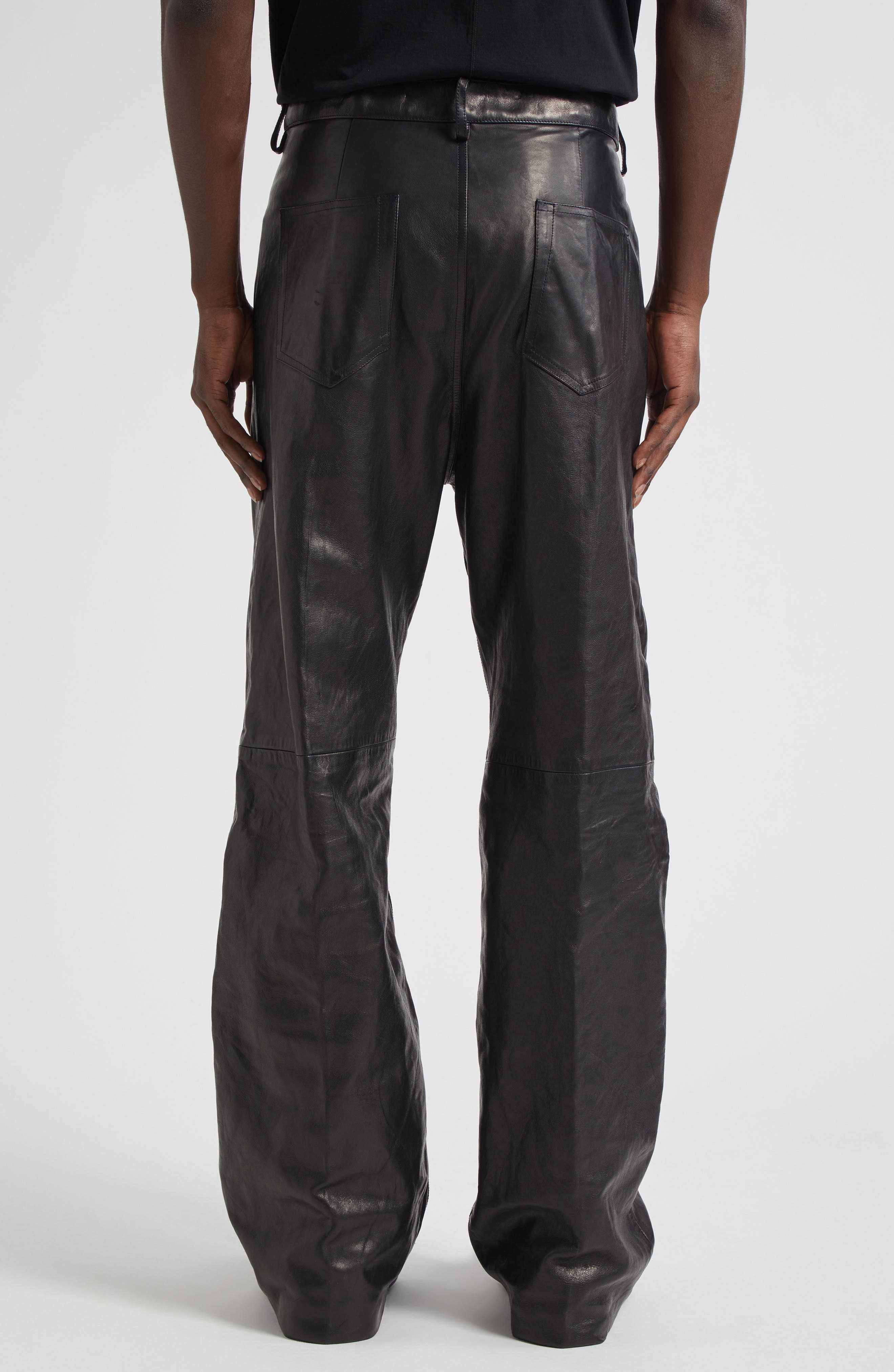 Rick Owens Geth Lambskin Leather Pants in Black at Nordstrom - 3