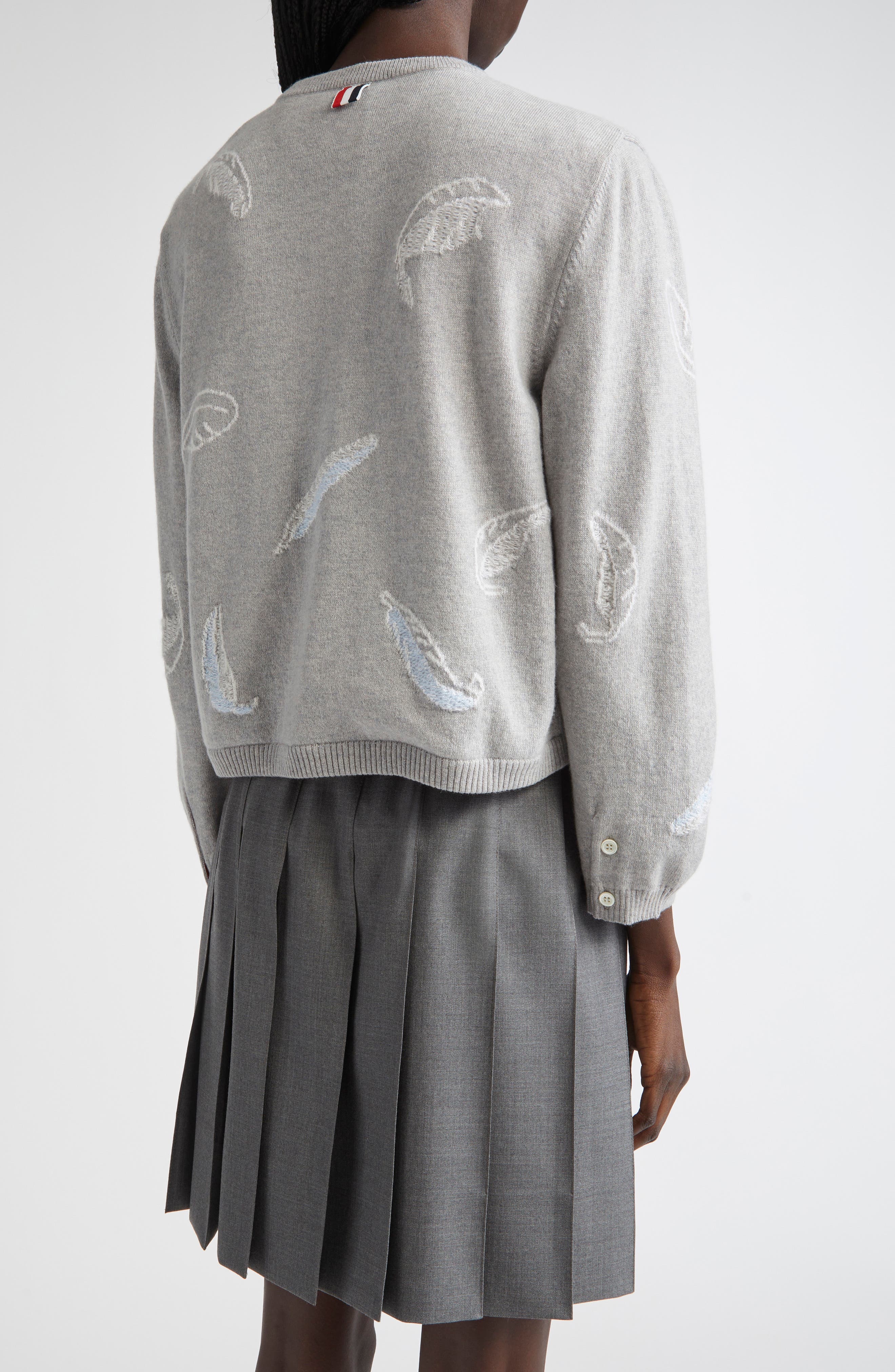 Thom Browne Feather Intarsia Cashmere Cardigan in Pale Grey at Nordstrom - 3