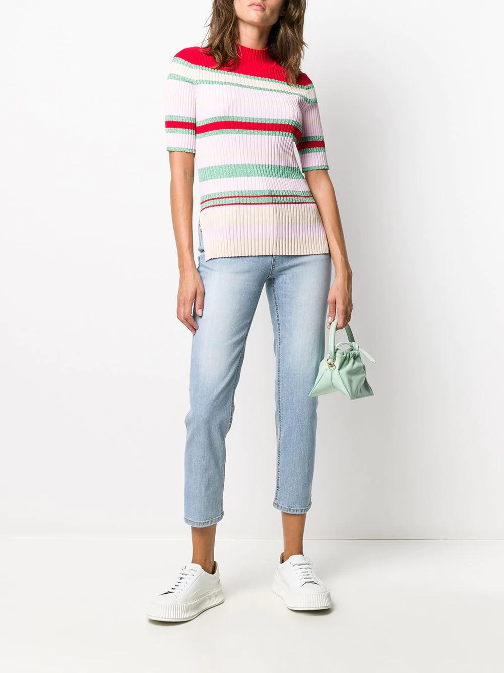 striped mock-neck ribbed top - 2