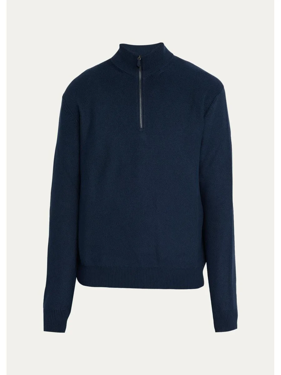 Men's Cotton Waffle Knit Half-Zip Sweater - 1